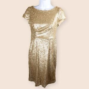 Adrianna Papell Gold Sequin Cap Sleeve Cocktail Dress 6